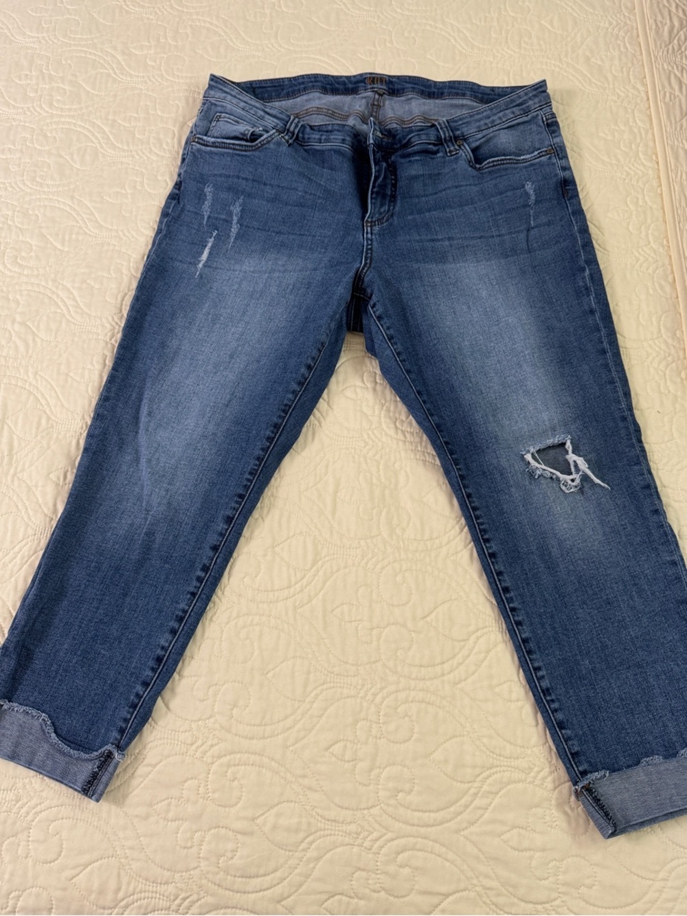 Kut from the Kloth Dark Wash Distressed Cropped Jeans